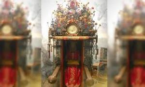 Kiệu hoa trang trí bằng lông của hàng chục nghìn con chim bói cá